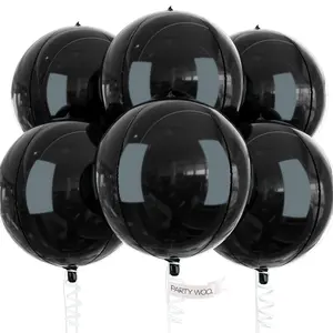 PartyWoo Black Foil Balloons 6pcs 22 Inch Large Round Foil Big Giant 4D Jumbo Inflatable Mirror Ball Mylar Balloons for Halloween Graduation Birthday Retirement Anniversary Party Decorations