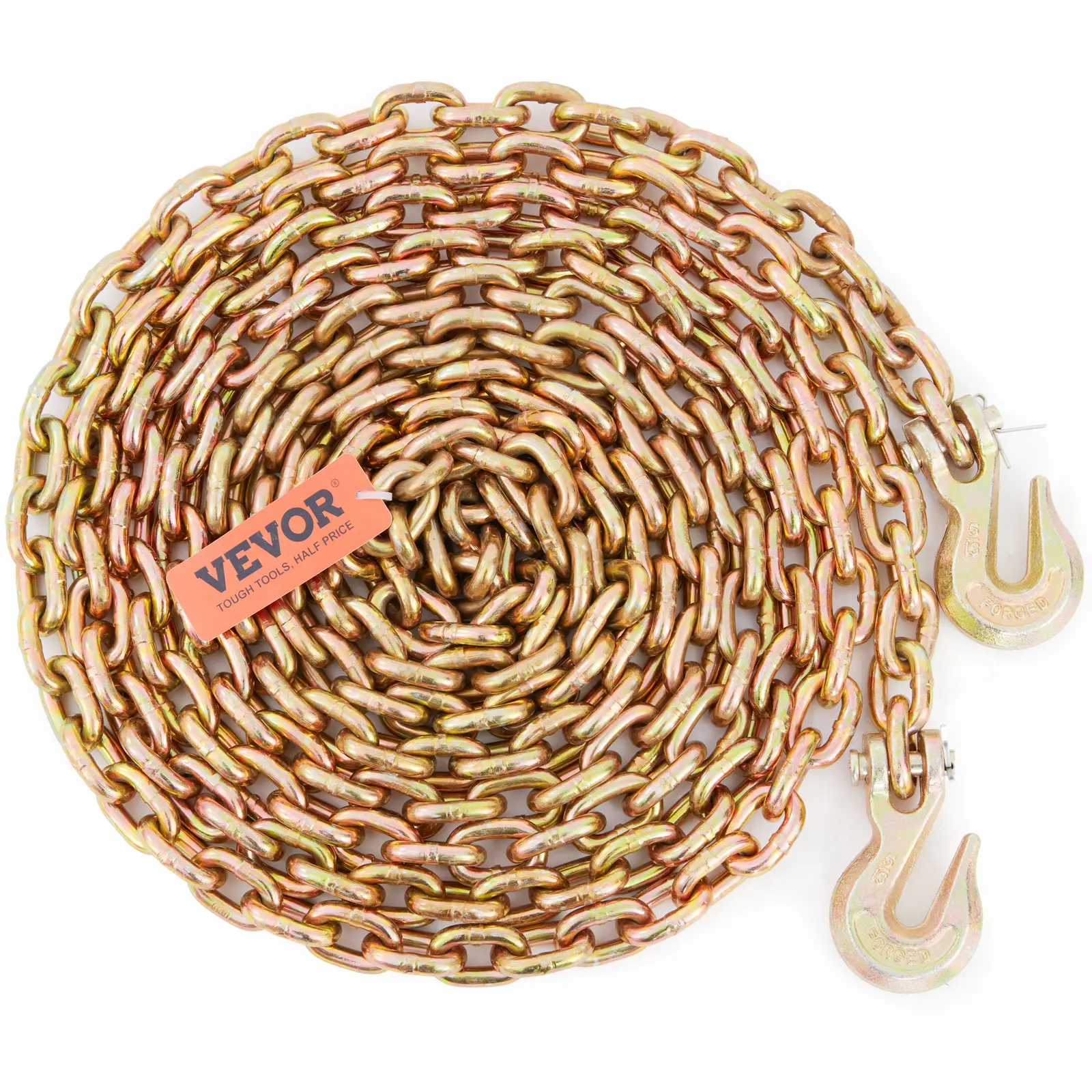 【Summerfinds】VEVOR Grade 80 Heavy-Duty Galvanized Manganese Steel Transport Binder Chain, 5/16''x20', 5/16 Inch, 4900 lbs Working Load Limit, 4:1 Security Factor, DOT Certified, with Grab Hooks & Solid Pins for Industrial Construction Sites