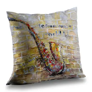 360 stand Modern Poly Twill Throw Pillow with Music Motif Modern Art & Brick Wall Design, 14x14 in Standard Size, Soft Fill, Living Room Decor Accent, 14-Inch Standard Pillows, Art-Inspired Standard Pillows