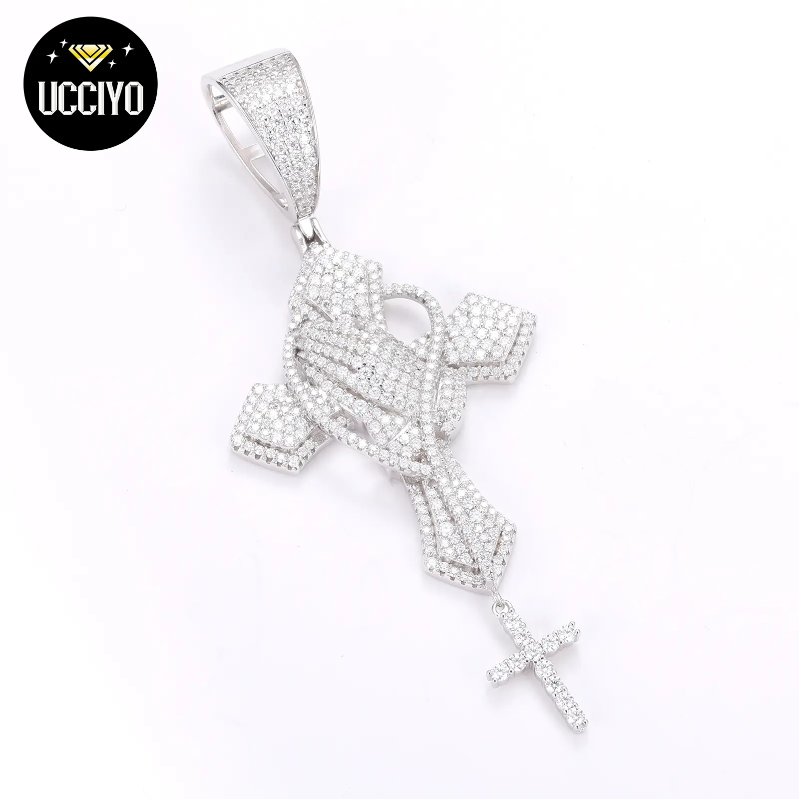 UCCIYO Praying Hands Cross Pendant P277 S925 Sterling Silver Bling D Color Synthetic Moissanite Iced Out Hip Hop Cross Necklaces & Pendants For Men JewelryGifts【#P277】