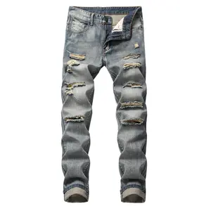 2026 Men's Ripped Straight Slim Stretchless Jeans Multi Ripped Men's Trousers serenade jeans Denim Fabric Fashion Menswear Pocket Soft