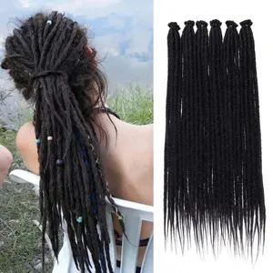 Black Synthetic Dreadlock Extensions 18 Inch 0.6 cm Width Thin SE Dreads 40 Strands Handmade Reggae Style Loc Extensions Hippie Crochet Hair for Women Men