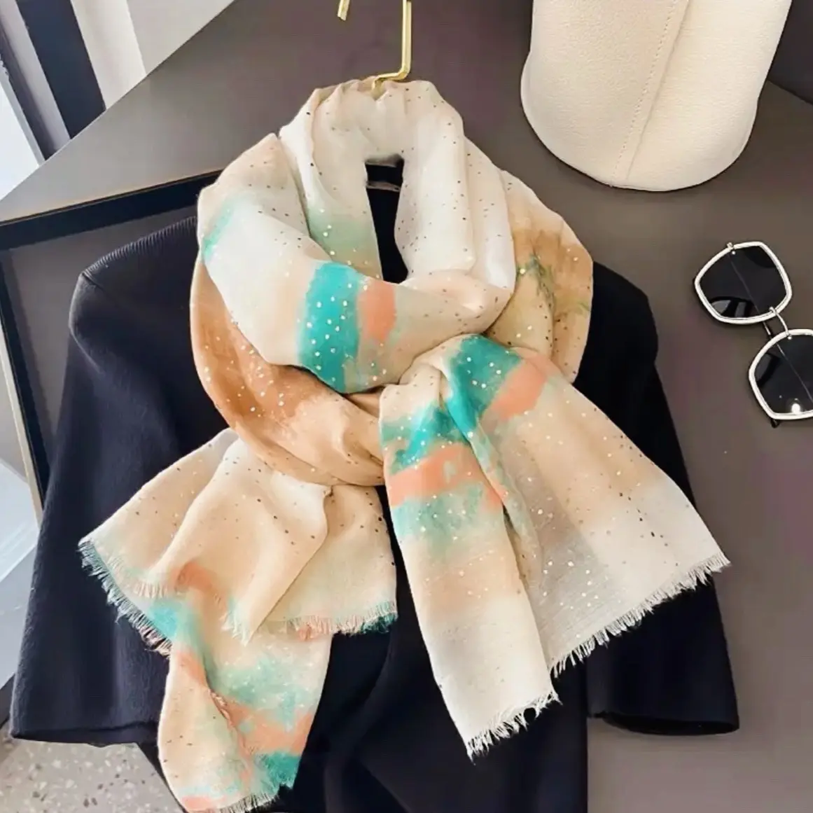 Teal + Light Brown Ombré Shawl