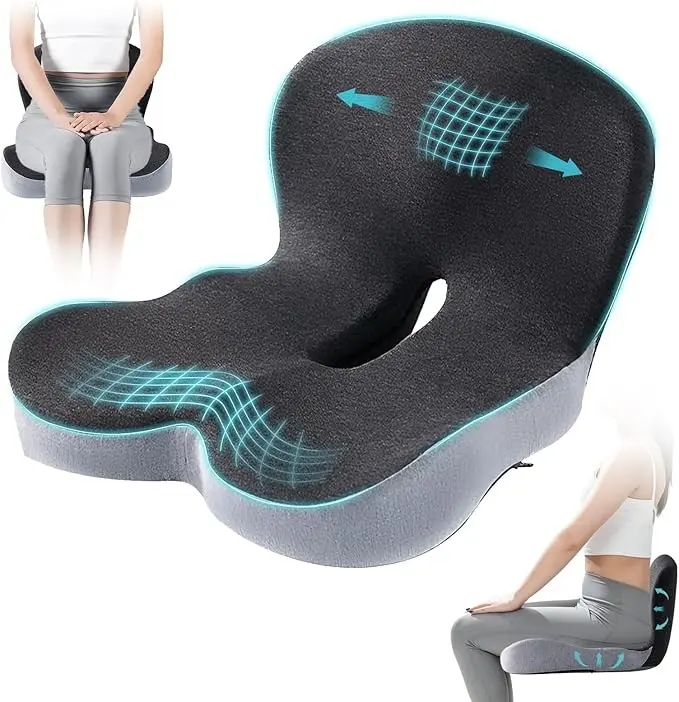 【Back to School】Memory Foam Chair Pad with Skin-Friendly Removable Cover, Extended Zipper, Back Support, Stable Design for Dad, Office Desk Relaxation, Sciatica Relief on Long Drives, Deep Seat Cushion, Removable Cover Chair Pads
