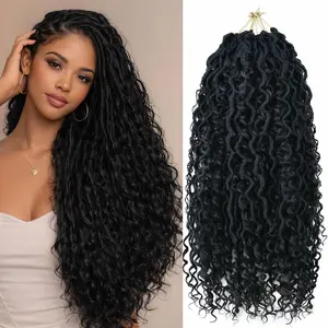 8 Packs Goddess Locs Crochet Hair for Black Women, 18 Inch Human Hair Mix Synthetic Pre-looped Boho Faux Locs with Curly Ends Long River Crochet Hair for Black Women Hair Extensions(1B,18 Inch)