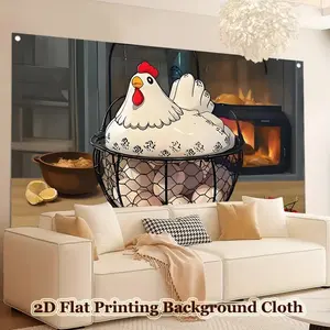 Farmhouse Style Rooster Banner Decoration, Comfortable Nest Chicken Couple, Country Farm Party Decor, Easy to Hang Indoor Outdoor