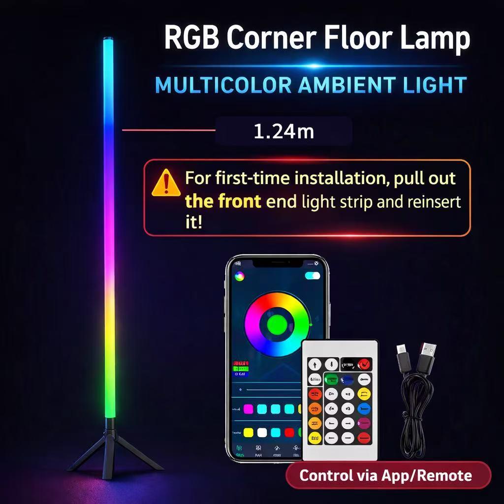 Smart RGB LED Floor Lamp 1.2M | 16M Colors | Music Sync | App & Remote Control | Gaming Room