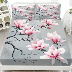 3-piece exquisite floral patterned bed sheet set (including 1 bed sheet and 2 pillowcases without pillow core) suitable for home bedrooms and dormitories, Floral Bedding Set, suitable for all seasons