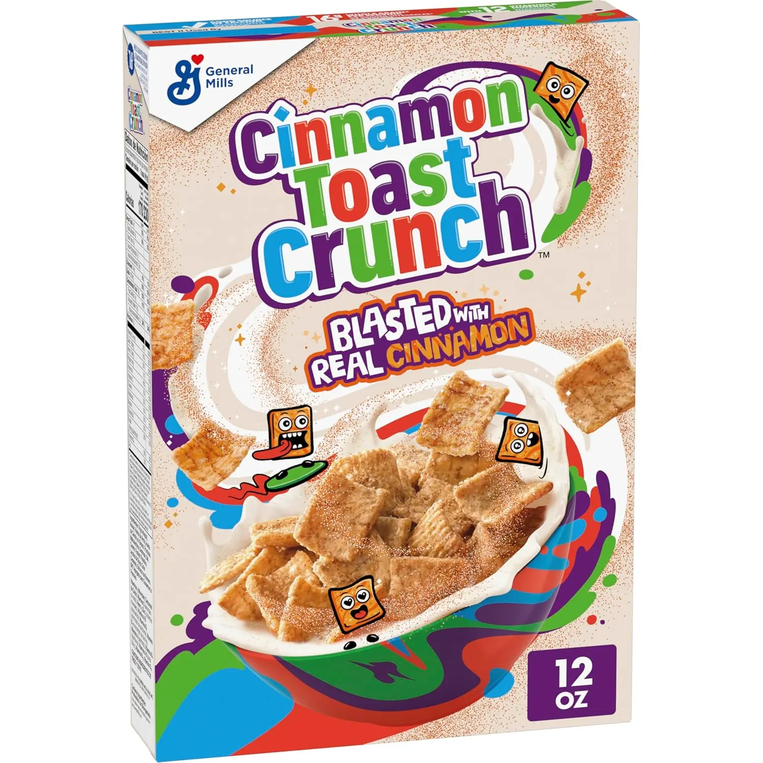 Crispy Cinnamon Breakfast Cereal – Sweet Crunchy Family Snack Cereal, 12 oz Box