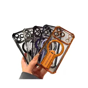 Suitable for iPhone 17 Pro Max phone case, electroplated four-corner anti-drop metal folding magnetic stand 16