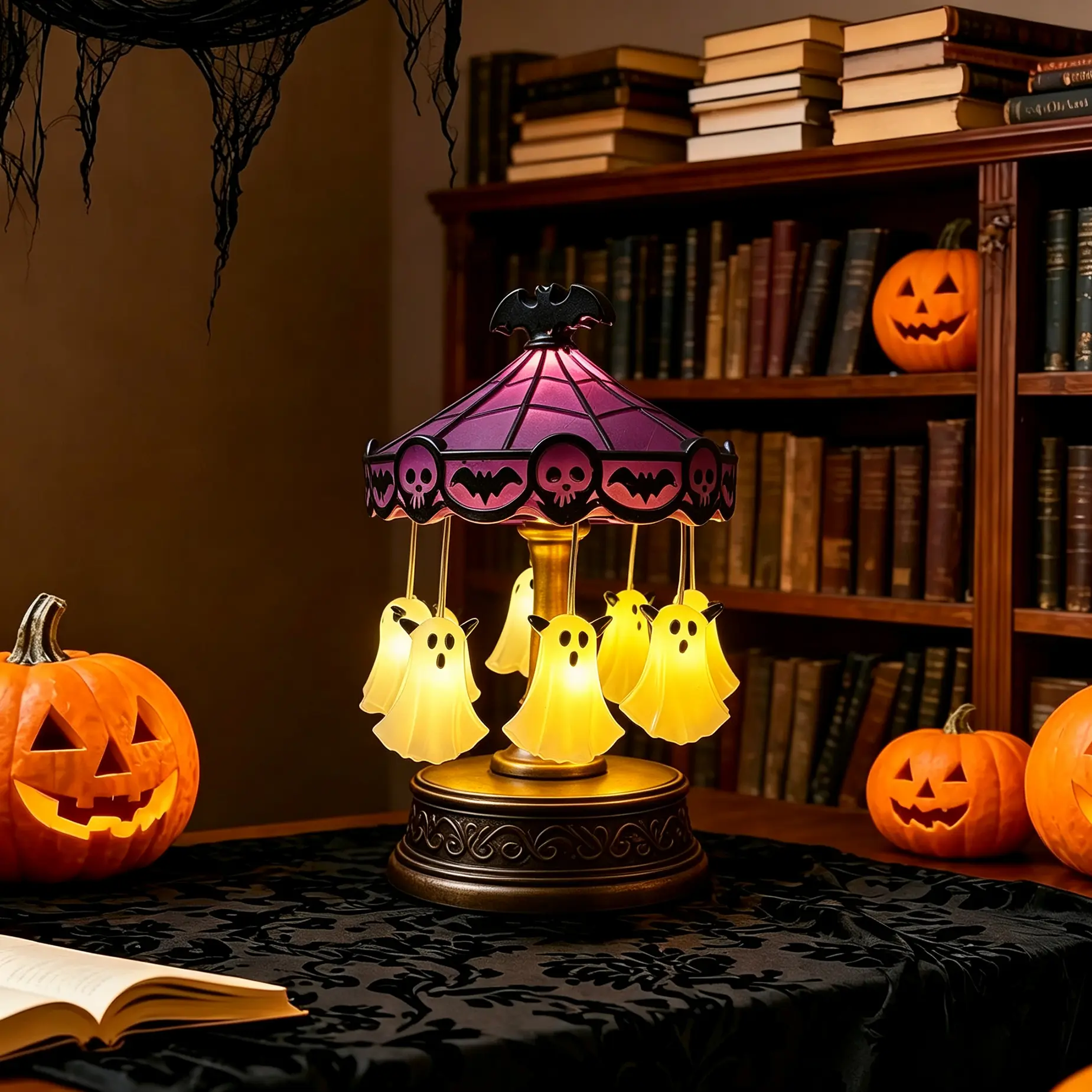 Ghost Carousel Lights Halloween Gothic Decor Vintage Distressed Decor Lamp, Minor Flaws LimitedEdition, Rotating Resin Ghost Table Lamp Spooky Ghost Desktop Ornament forHalloween Party Bedroom Haunted House Gothic Decor Home