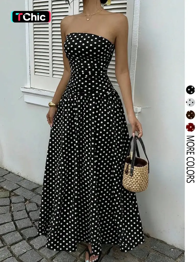 slim fit dress slacks Women's Swing Chiffon Polka Dot Maxi Dress 3396 – Xiaolizi main image 1