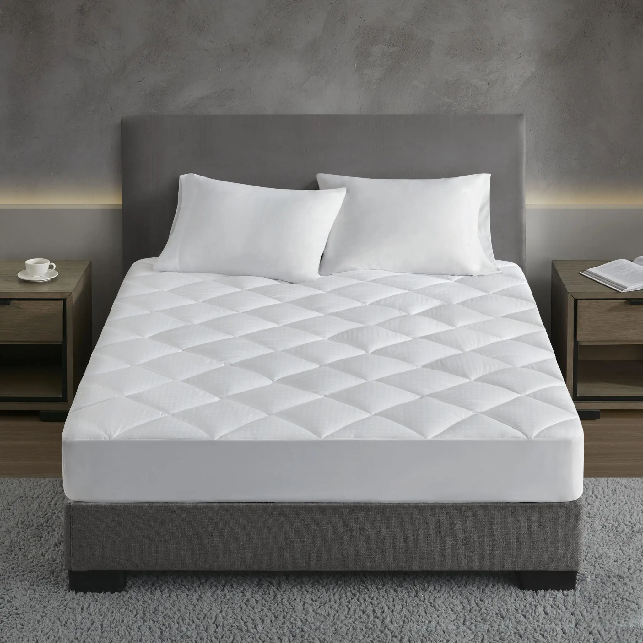 Croscill Signature Waterproof Dobby Cotton Mattress Pad - Breathable Loft Bedding Topper with Polyester Knit Skirt, Eco-Safe Fabric, Waterproof Base, Machine-Wash Easy Fit, Environmental Production for Queen, King, Cal King Size Mattresses
