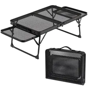 Folding Grill Table for Outside with Extension Boards - Support up to 88 lbs, Portable Camping Table for Beach, BBQ and RV