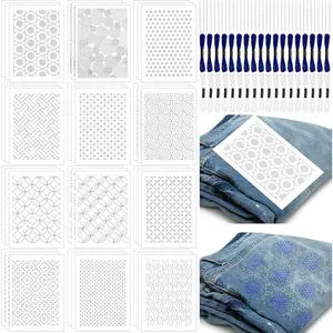108pcs Sashiko Embroidery Pattern Set Stabilizers Soluble Embroidery Transfer Stabilizers Embroidery Paper Stick and Sashiko Template for Sewing Hand Quilting and Embroidery