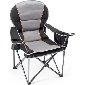 Oversized Folding Camping Chair for Adults, Portable Outdoor Collapsible Chairs, 500 LBS Heavy Duty Support, with Cup Holders, for Lawn, Fishing, Hiking, Black