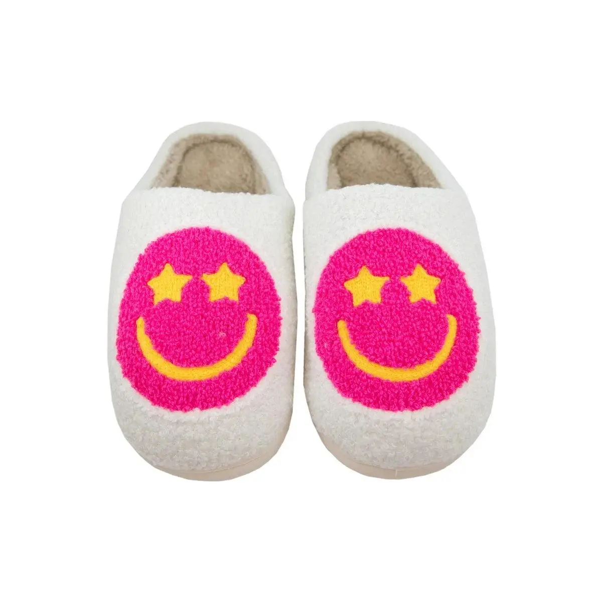 Happy Face Slippers M/L - Hot Pink Star Eyed Wholesale Women's Slippers for Dreamers & Free Spirits - Size Fits 8-9 - Footwear for Girls Walking Shoes Slide Flipflop - Parent