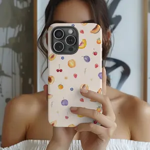 Cute Watercolor Fruit Collage Phone Case, Summer Fruits Premium Film 2 in 1 Phone Case - Durable, Shock Absorbing and Stylish Protection - Compatible with iPhone 16, 15, 14, 13, 12, 11, Plus, Pro, Pro Max, Perfect birthday gift for friends.