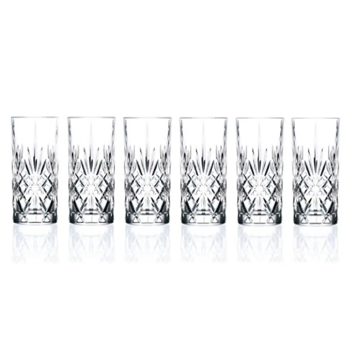 Stylish Drinkware - RCR Import Lorenzo 11oz Tall Highball Crystal Glass Tumbler, 6-Piece Set, Glass Tumbler Glasses