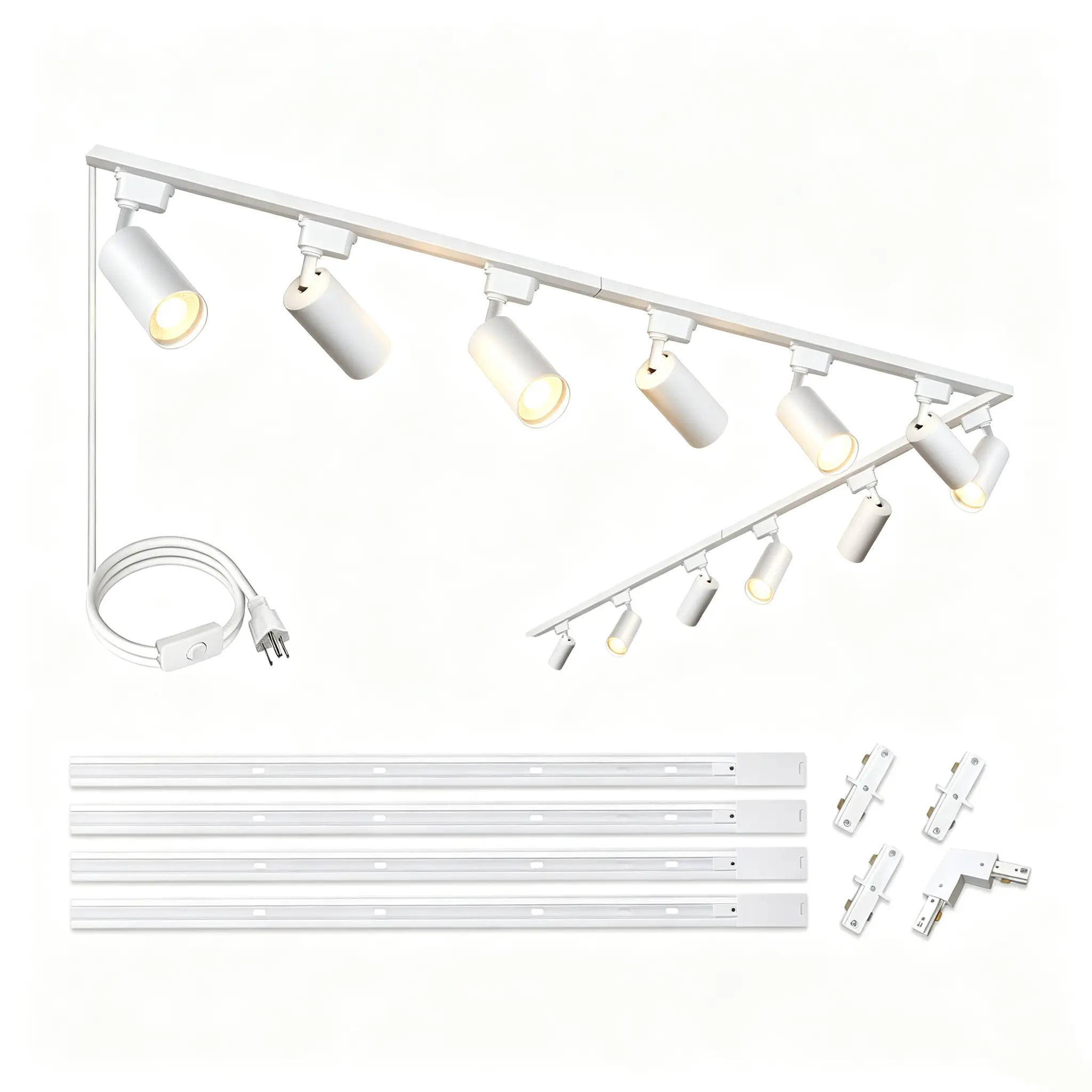 Bravsekai Ultra-Bright H Type White Track Lighting Kit with 13.1 FT Track Rails, 12 Heads 6000K Cool White 20W 2400lm, Dimmable Plug in LED Track Lights Modern Indoor Spotlight Fixture