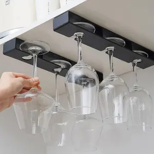 Space-Saving No-Drill Cabinet Wine Glass Rack, Holds 3 Glasses, Easy Install, Rustproof, Kitchenware, Ideal for Kitchen Bar Dining Room