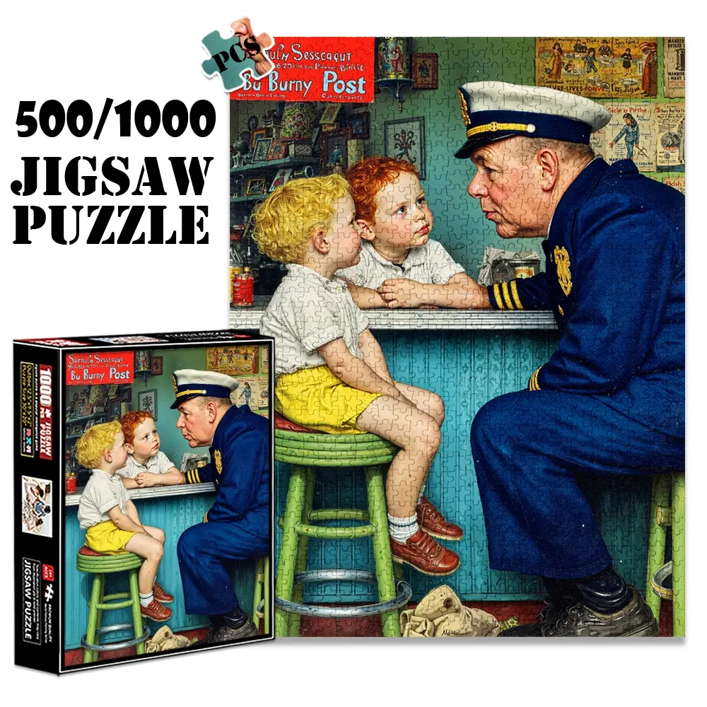 1pc 1000 piece adult puzzle 70x50cm Man in Uniform Talking to Two Children at Counter500 pieces of paper jigsaw puzzle, suitable for adults and families, large-scale DIY puzzle interactive toy game, Montessori Puzzles Gift