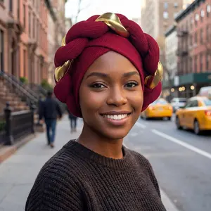 African Turban Cap Headdress Women's Pleated Hat Hair Accessories Arab Wrapped Muslim Hijab Wedding Formal Chic Party