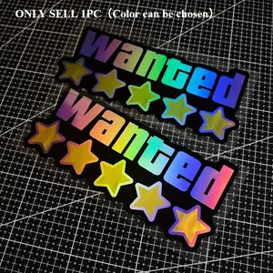 1PC Light Trendy Iridescent Meme Sticker | For Car Rearview Mirrors, Stationery, “WANTED” Decor, Load Your Car with Personality Vibe Easily, Trendy Whimsy in Travel Details, Truck Car Decal, Sticker For Cars, Vehicle Exterior Decoration