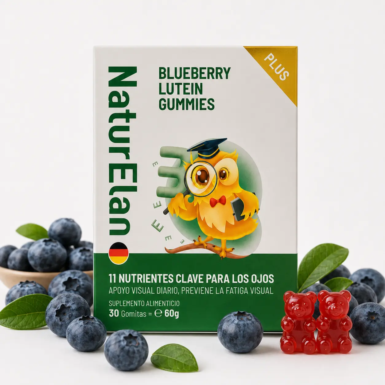 NaturElan Sugar-Free Lutein Chewable Eye Health Supplement with Vitamins, Minerals & Blueberry Extract - 30 Gummies for Screen Users' Eye Comfort & Vision Support
