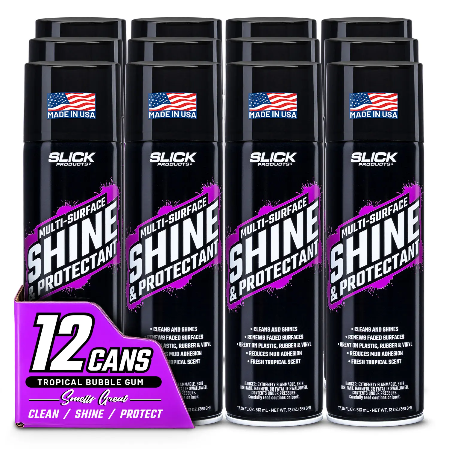 (12-Pack) Slick Products Shine & Protectant, Long-Lasting High-Gloss Clear Coat Spray, Renew, Shine, and Protect Plastic, Vinyl, Rubber, Trim, and More