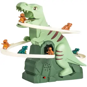 Small Luminous car track children's toy,dinosaur track toy, dinosaur chase track game, track slide toy, stair climbing toy, dinosaur roller coaster toy with lights and musictoy