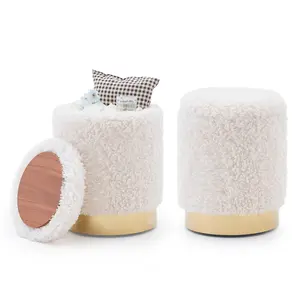 Velvet Storage Ottoman Multipurpose Footrest Stool with Metal Base Modern Round Vanity Stool Chair Ottoman Foot Stools Padded Seat for Living Room & Bedroom Autumn Winter Warm