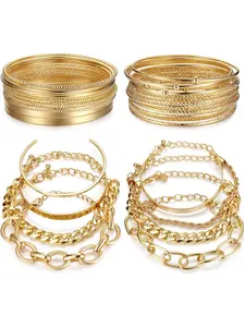 33Pcs Gold Stackable Bangle Bracelets Set For Women Boho Indian Dainty Multiple Layered Stackable Open Cuff Wrap Bangles Adjustable Trendy Paperclip Link Italian Cuban Chain Jewelry Gift For Women