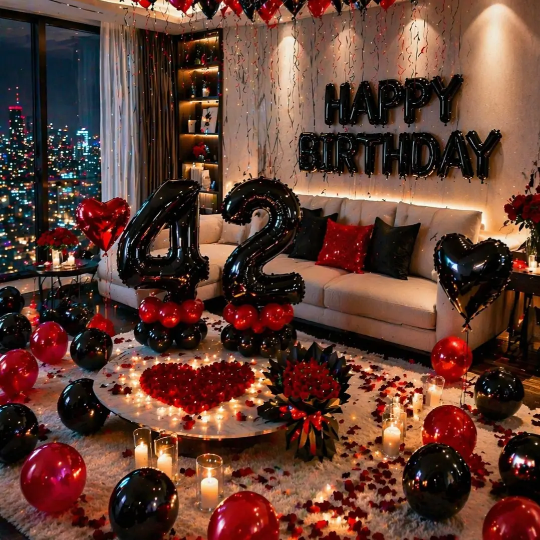 53PCS Red Black Birthday Balloon Decorations Set with Number Balloons & Garland Kit, Bedroom Party Backdrop Decor, Photo Props for Anniversary Surprise, Bold And Festive Birthday Atmosphere, Matching Balloons
