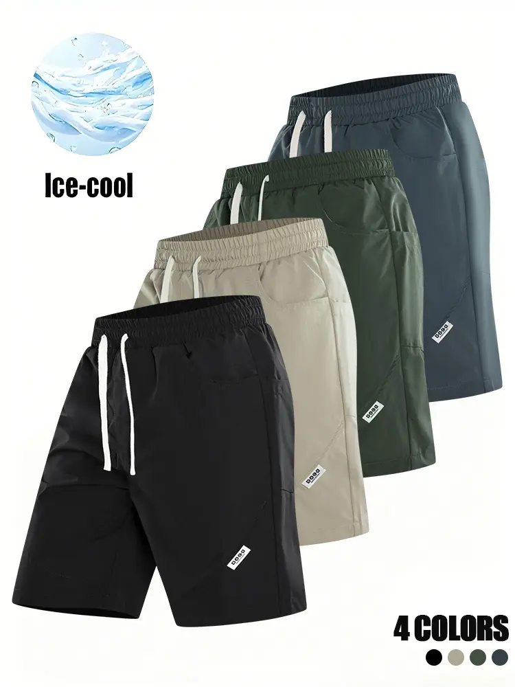 4-Pack Men’s Fashion Sports Casual Shorts — Breathable, quick-drying, with elastic drawstring; sports shorts set, sports shorts—perfect for outdoor activities, the beach, and casual wear