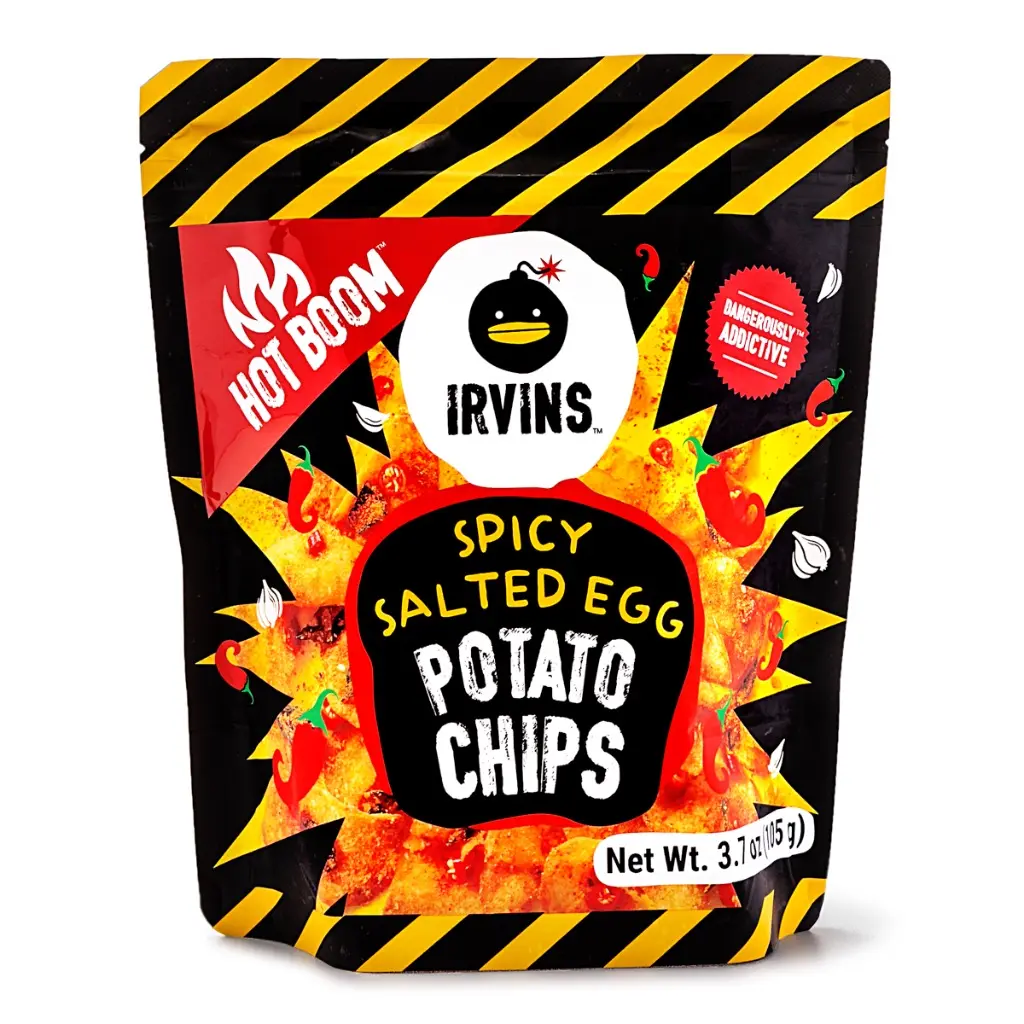 Hot Boom Spicy Salted Egg Potato Chips 3.7 oz (105g) Hot Boom Spicy Salted Egg Potato Chips 3.7 oz (105g)