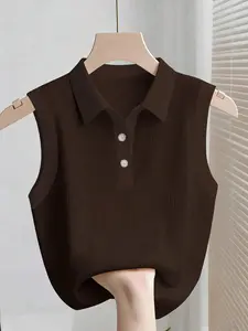 Women's Fashionable Elegant Solid Color Casual Versatile Sleeveless Tank Top