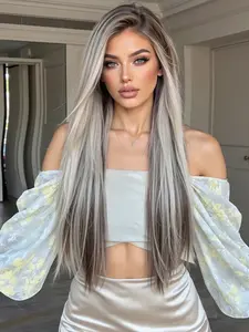 TOPSHE 13x4 HD Lace Front Wig, 30 Inch Long Straight Rooted Ash Silver Blonde Synthetic Hair, Breathable Cap, Heat Resistant, Natural Hairline, Beginner Friendly, Versatile for Daily & Party Occasions, Straight Lace Frontal