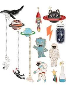 12Pcs Pcs Enamel Lapel Pins Set Novelty Space Cat Hat Cactus Cute Brooch Pin for Clothing Bags Backpacks Jackets Hat DIY Drop Set Pins