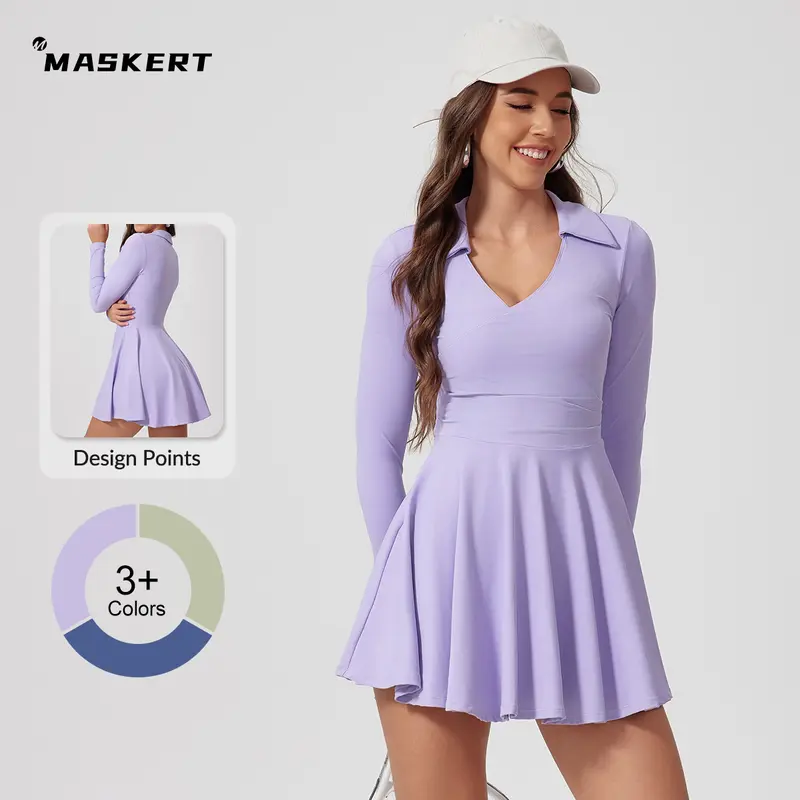 MASKERT Women's High Elasticity Dress Sporty Gym Activewear with High-Stretch Skin-Friendly Fabric, Pocketed Dress