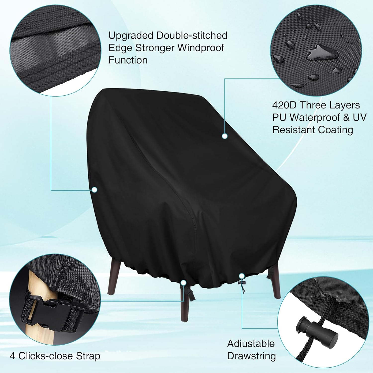 Garden Chair Covers Winterproof Outdoor Chair Covers 2 Pack, Outdoor Swivel Chair Covers Waterproof, Patio Chair Covers 420D Oxford Fabric Dustproof Patio Furniture Covers, 35"Lx38"Wx29"H