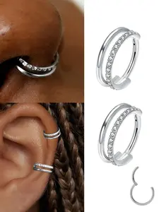 2pcs Cartilage Earrings For Women Helix Piercing Jewelry Double Hoop Earring Cartilage Hoop Second Hole Earrings For Women 16G Septum Ring Clicker Nose Ring 8mm Hinged Nose Hoops Helix Pierced Ring