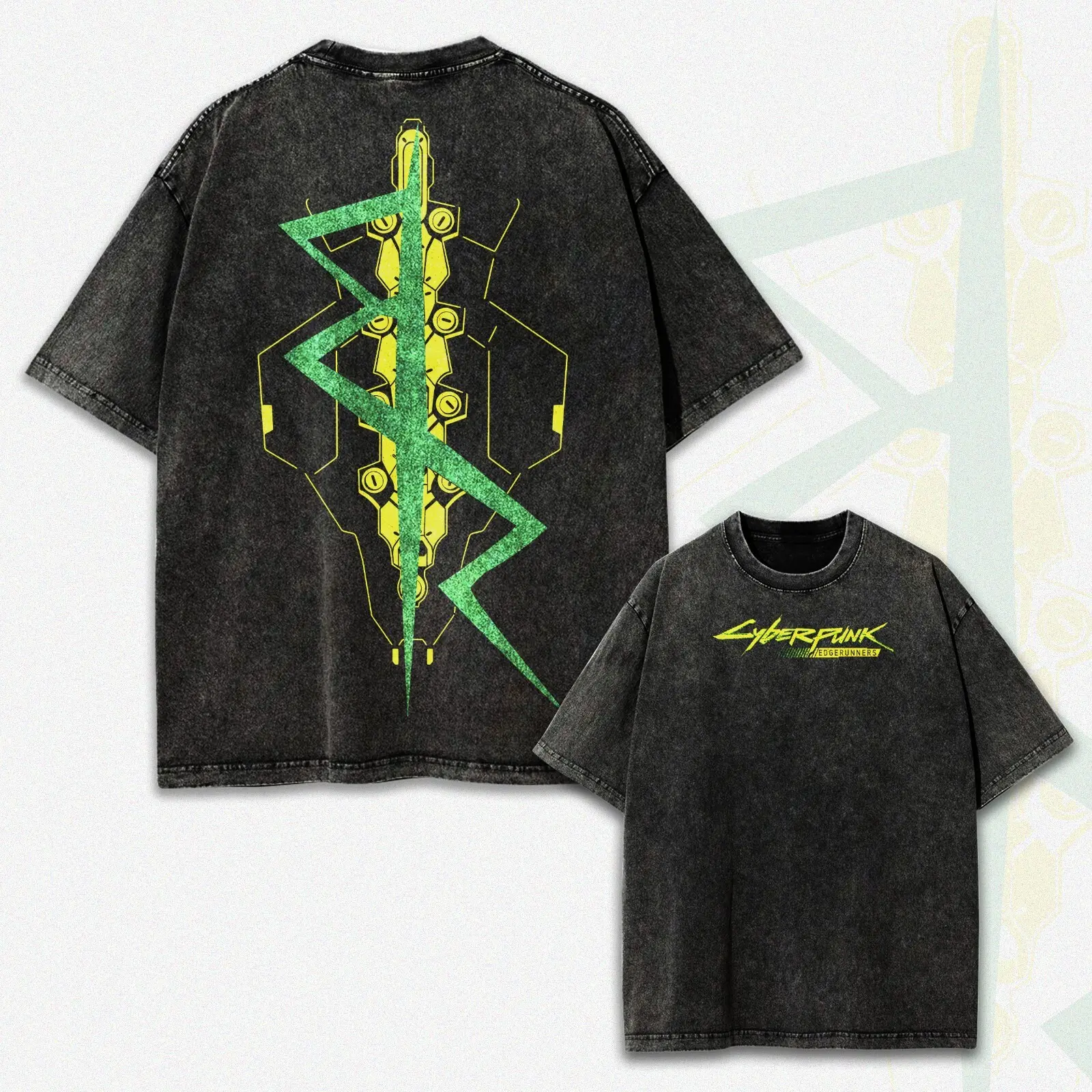 Men's Vintage Washed Cotton Baggy Streetwear T-Shirt - Short Sleeve, Cyberpunk Figure Graphic Print, Round Neck, Casual Layer Tops, All Seasons