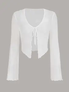 Fashion Lightweight Elegant Versatile Comfortable Women's Cardigan Jacket, Summer Essential Cool Cardigan, Casual Fitted Solid Plain Design Knitwear