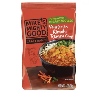 Mike’s Mighty Good Organic Vegetarian Kimchi Ramen 7 Pillow Packs 2.3 oz Each - Spicy Kimchi Flavor, Vegan Organic Instant Noodles, Lower Sodium, Healthy & Delicious - Food