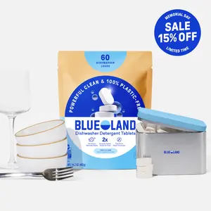 Blueland Dishwasher Tablets, Plastic-Free, Mineral & Plant-Based Eco-Friendly Dish Soap Refill Tablets with Storage Tin