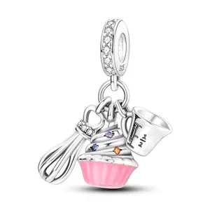 MULA 925 Sterling Silver baking jewelry | Whisk and measuring cup pendant | Colorful enamel and shiny zircon | Suitable for Pandora bracelets and necklaces | Perfect gift for bakers and dessert lovers