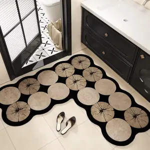 1pc Irregular L-Shaped Kitchen Mat, Wood Grain Pattern, Absorbent Anti-Slip Silicone Mud Bath Rug, Easy Clean Home Decor Carpet, Kitchen Floor Mat, Water Absorbent Rug, Kitchen Area Rug