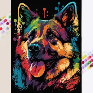 1 set of DIY diamond painting kit, 5D diamond art kit, DIY decoration color shepherd dog diamond painting kit full round drill, mosaic, diamond art, DIY art home decoration, suitable for Christmas.