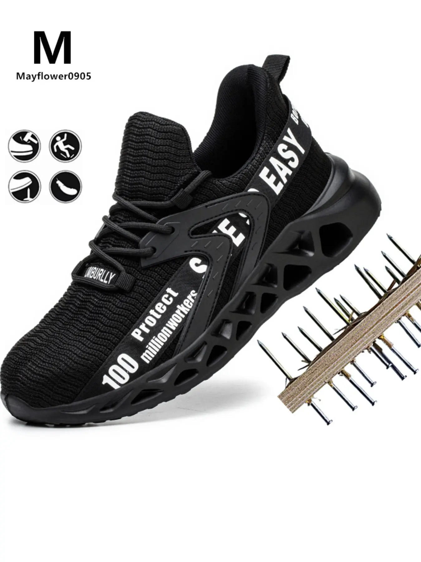 Men's Steel Toe Lightweight Safety Shoes, Anti-Smashing & Puncture-Proof Design, Ideal for Industrial Workwear, Durable Protection Footwear, Rubber
